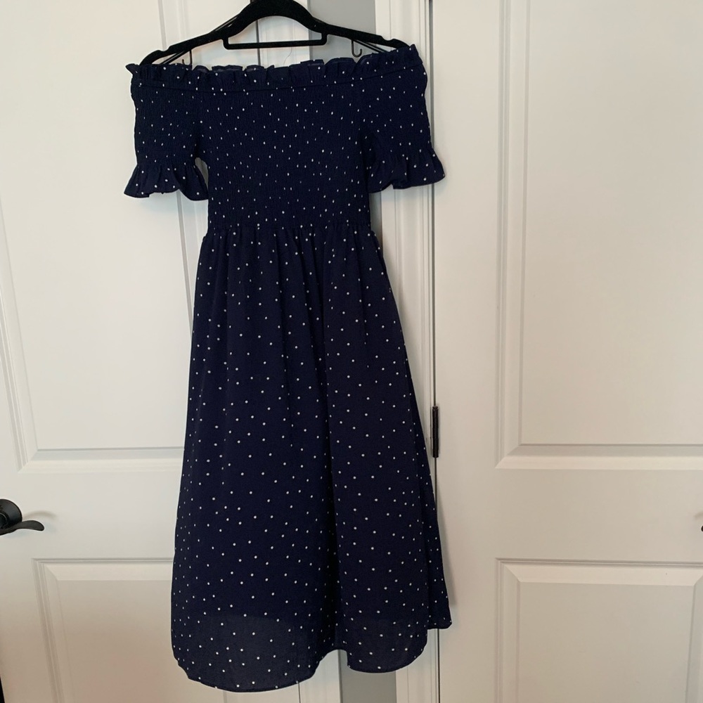 Navy and white pink blush maternity dress